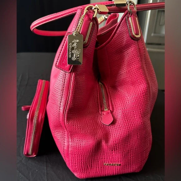 2014 Coach Madison Phoebe Hot Pink Leather 3 Compartment Shoulder Bag & Wallet💖 - Picture 3 of 12